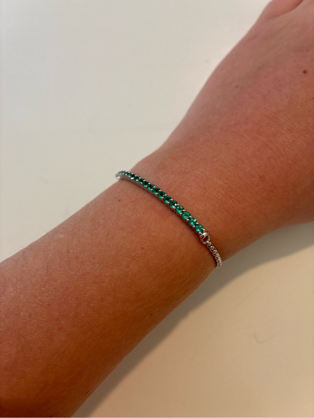 Emerald Green and Silver Tennis Bracelet